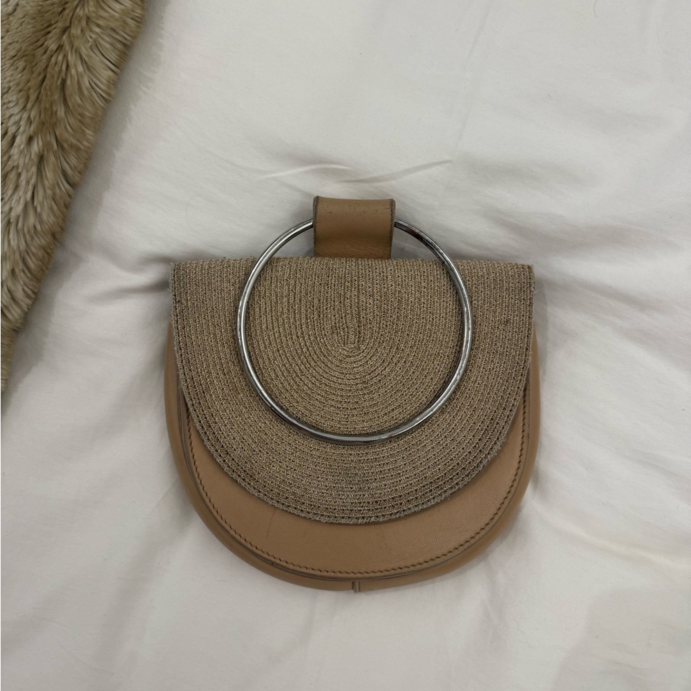 Theory rattan clutch with metal handle
